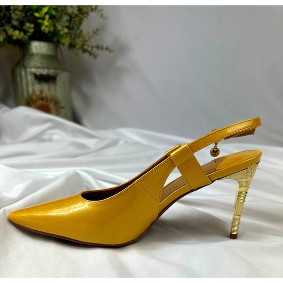 J. Reneé Sirmati Slingback Pointed Toe Pump Marigold Yellow Patent 8.5 - Picture 8 of 16